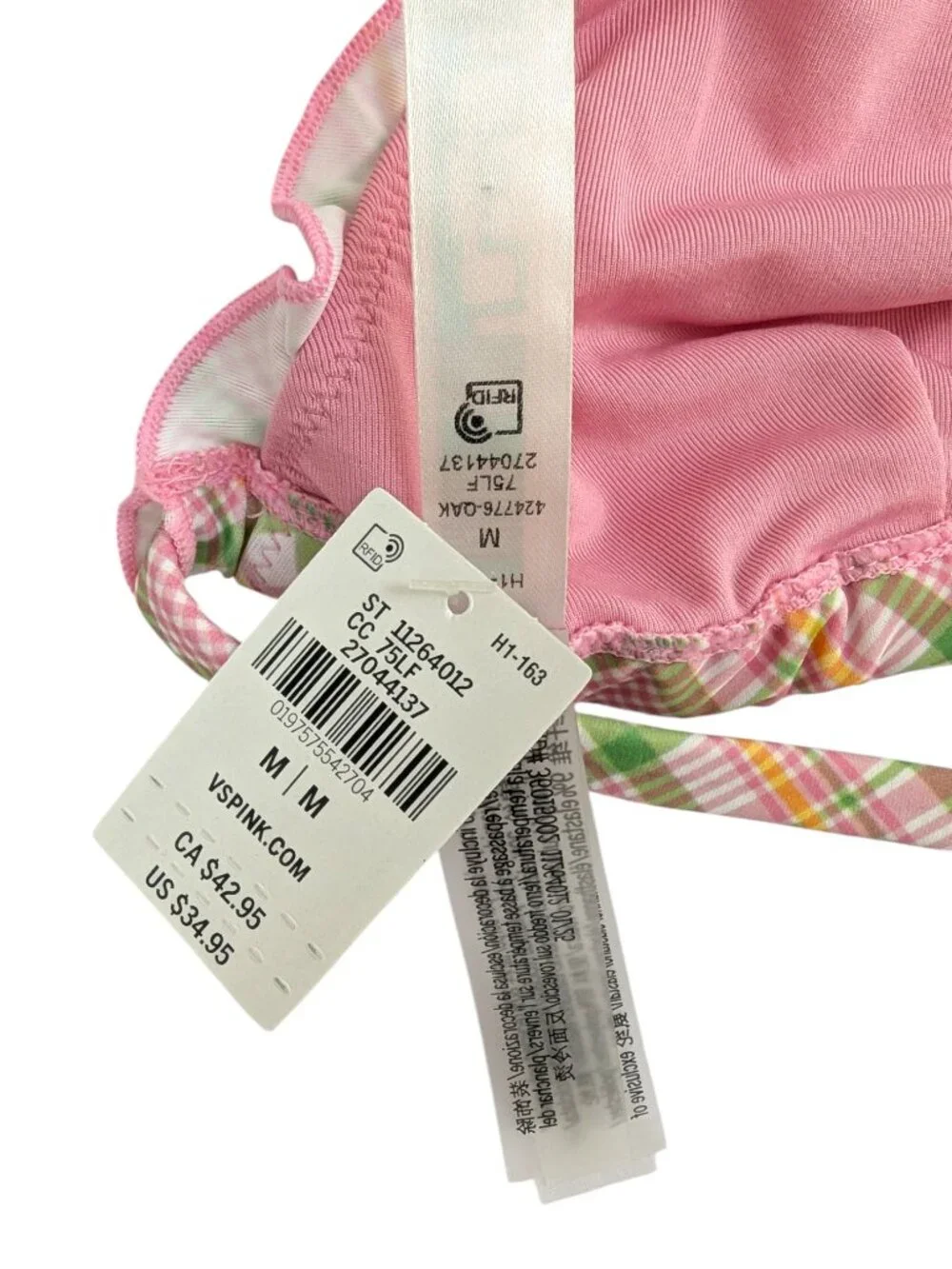 Pink X Frankie's Bikinis Pink Green Bikini Set Strawberry Plaid Ruffle Size M